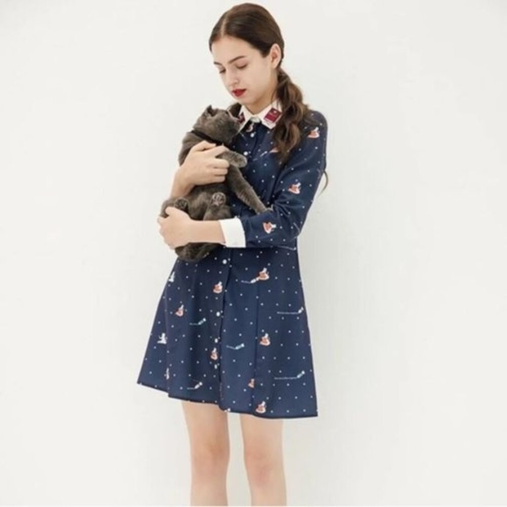 Miss Patina Kiterture Books Cat Kitten Dress in Navy size Small Excellent Condit - Picture 3 of 15